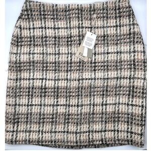 Elie Tahari Tweed Skirt Mini Plaid Career Business Casual Cream Tan Black Size 6